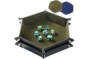 Grajar 2 Pcs Portable Folding Dice Rolling Tray Set for RPG DND Table Games - PU Leather and Velvet Holder Storage Box - RoyalBlue and Green