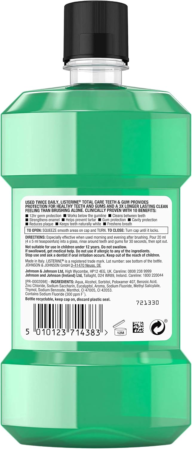 Listerine Total Care Teeth and Gum Mouthwash (1 x 500ml), 10-in-1 Benefits for Total Oral Care to Maintain a Clean and Healthy Mouth - Image 3