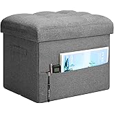 Storage Ottoman with Extra Thick Foam Padded Seat, Foldable Foot Rest Stool with Linen Fabric, 43L Ottoman with Storage Bench for Bedroom Living Room, Holds Up to 300lbs, 17x13x13in, Dark Gray