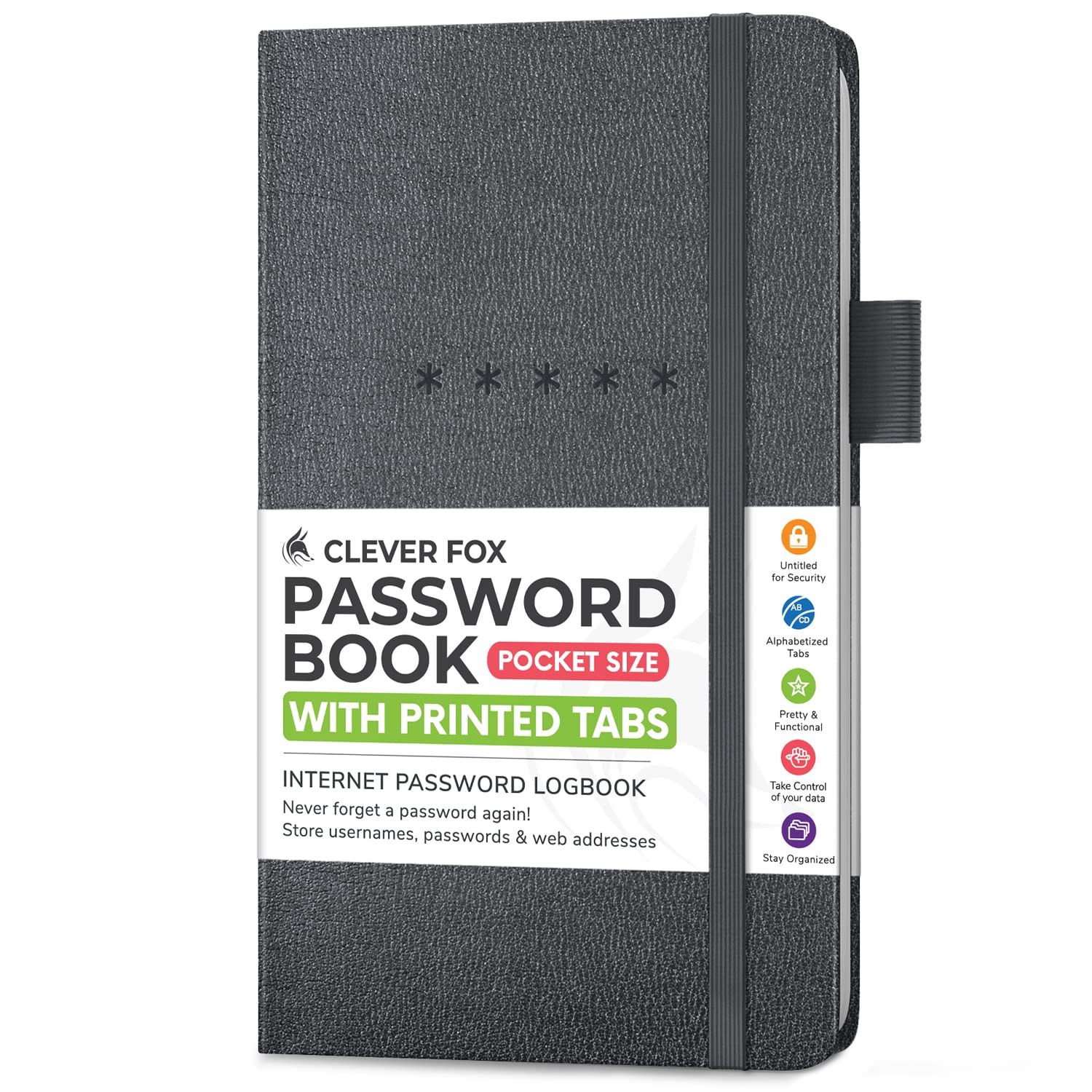 Clever Fox Password Book Pocket – Small Internet Address & Password Journal Organizer – Computer & Website Log-In Keeper Notebook (Mystic Gray)