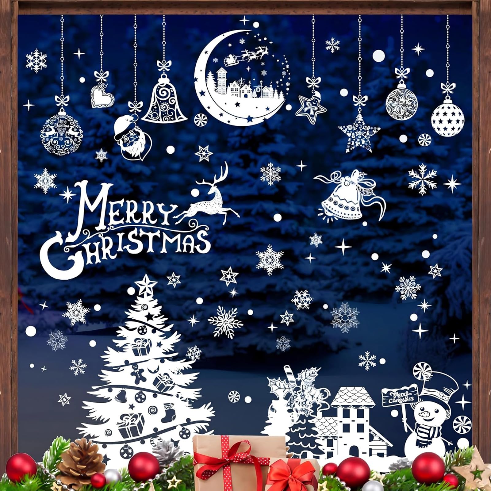 Photo 1 of 202PCS Christmas Window Clings 9 Sheets, Christmas Window Decorations Snowman Snowflake for Glass Windows