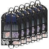 KEEGH Clear Garment Bags for Dance Costumes 40 inch Dance Garment Bags for Dancers Hanging Clothes for Closet Storage, with 4 Zipper Pockets for Dance Competitions, Ballet, Theatre, 6 Pack, Black