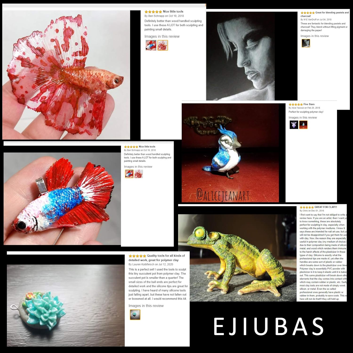 Ejiubas Clay Sculpting Tools Polymer Stylus Tool Set 5 X 2 Way Dotting Tool Modeling Clay 5 Pcs Rubber Brushes Wipe Out Tool Pottery Supplies Ceramics Tool Kit 10Pcs