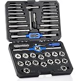 OMT SAE Tap and Die Set, Thread Repair and Cutting Kit with Wrenches | #4 6 8 10 12 1/4 5/16 3/8 7/16 1/2" for Internal &amp; External Threads, GCr15 Bearing Steel, Mechanics Machinists Garage &amp; Shop
