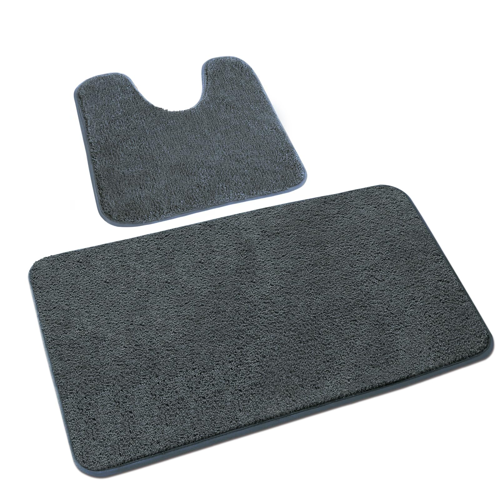 Rururug 2-Piece Bathroom Rug Set, Soft Microfibre Bathroom Mat and Toilet Rug with Cut-Out, Non-Slip Bath Mat, Washable, Grey, 50 x 80 cm + 50 x 40 cm