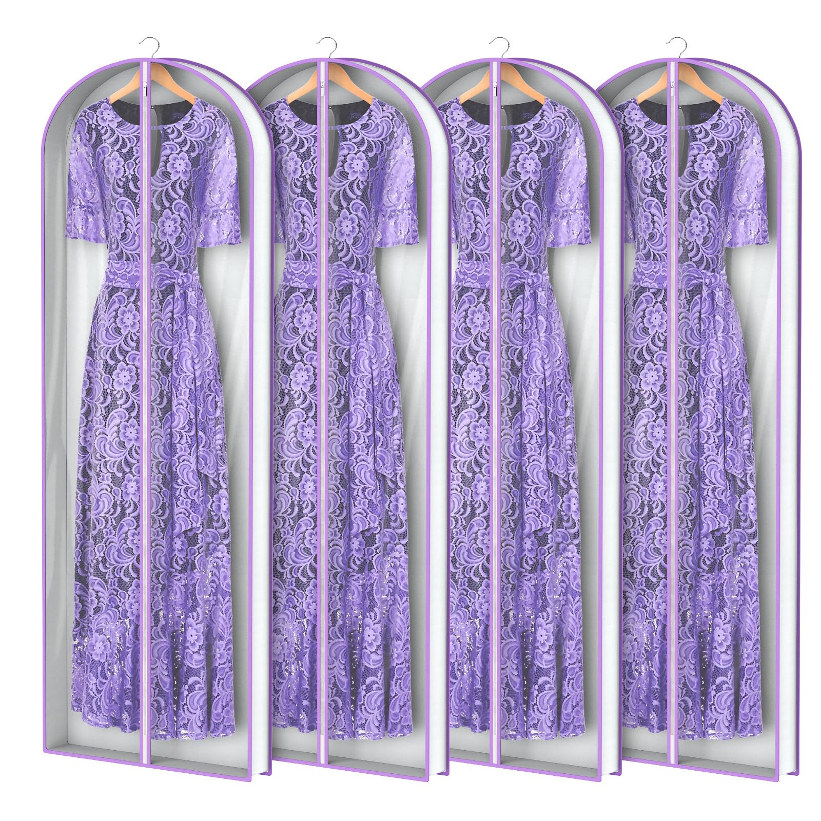 Zilink 72” Clear Garment Bags for Long Dresses Wedding Dress Bags for Gowns Long with 3" Gussted Dress Storage Bags Hanging for Long Evening Dresses, Winter Fur Coat, Prom Dresses, 4-Pack Image
