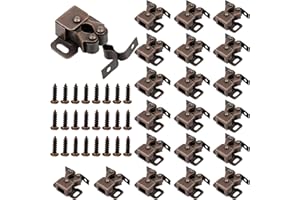 Bonuci 20 Pcs Cabinet Door Latch and Catch Hardware Double Roller Catch Cabinet Latches with Spear Strike for Closet Doors Kitchen (Brown Antique Copper)
