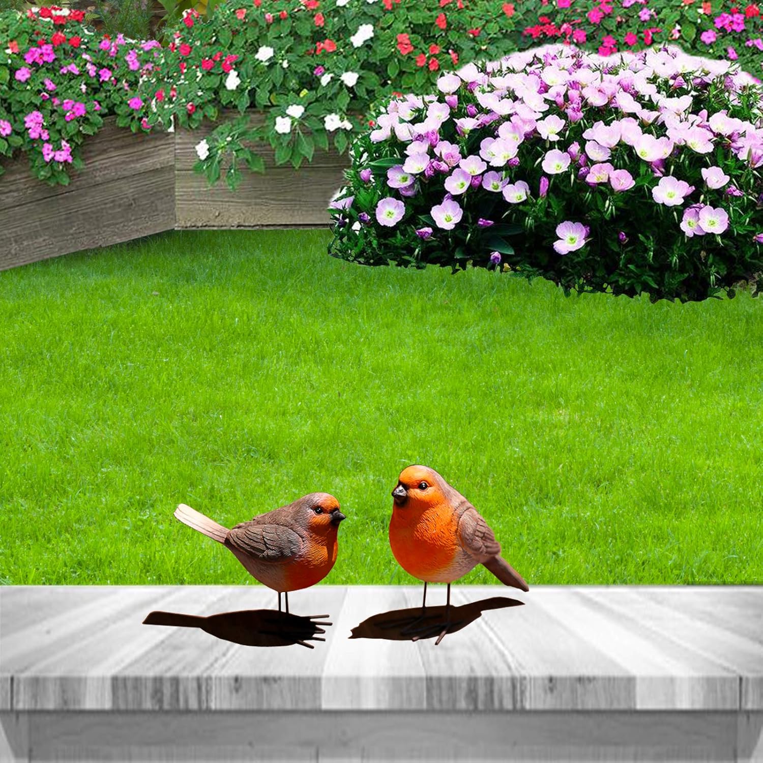 Set of 2 Robin Ornaments, Robin Garden Ornament Decor Statue, Vivid