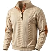 TAFLE Men's Block Striped Sweatshirt Casual Outdoor Long Sleeve Stand Collar Pullover Sweatshirt Button Quarter Sweater