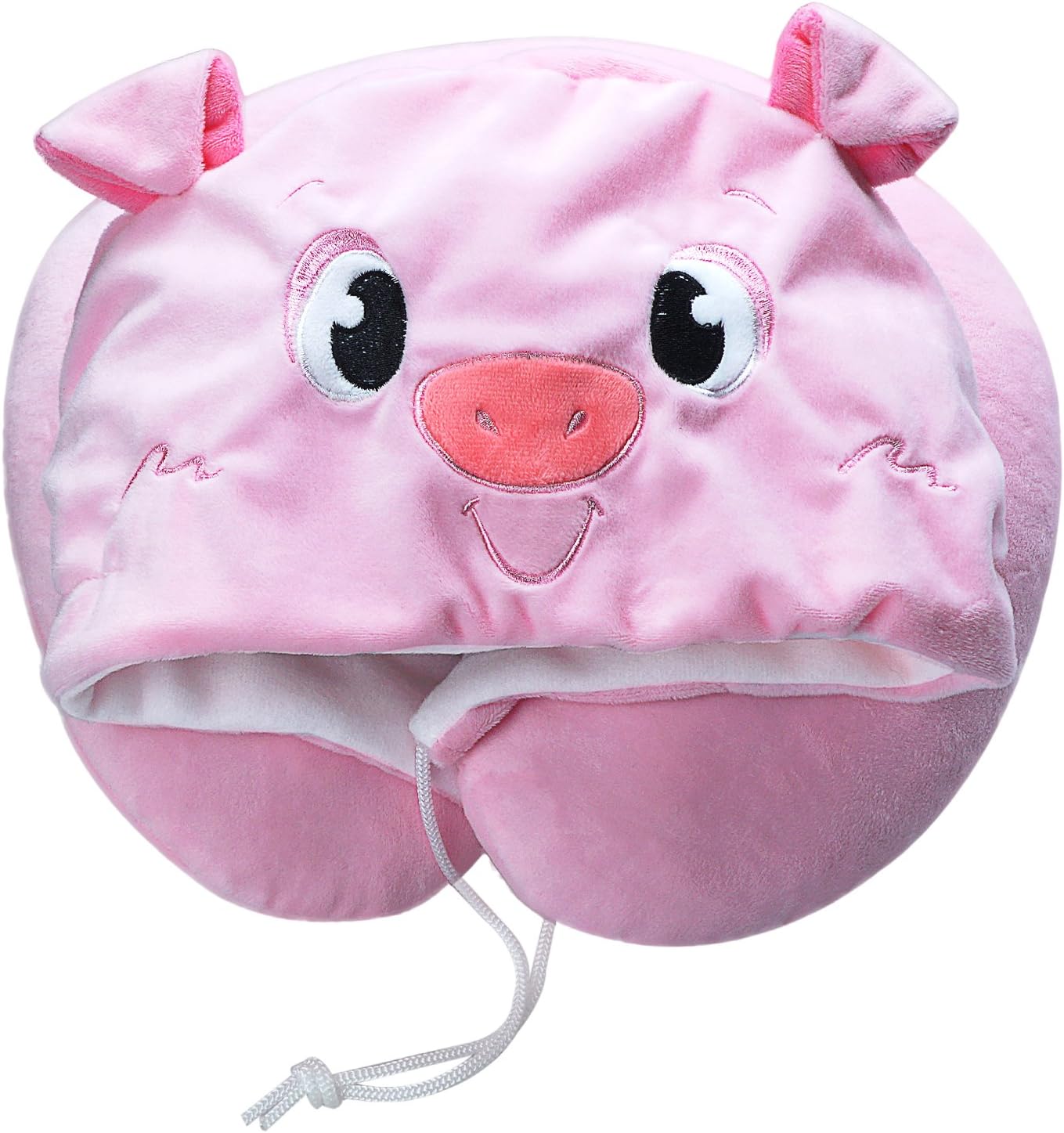 LOVOUS Cute Cartoon Animal Hooded Travel Neck Support Pillow Soft Plush Toy Comfortable U Shaped Pillow with Hat for Airplane, Office (Pink Pig)