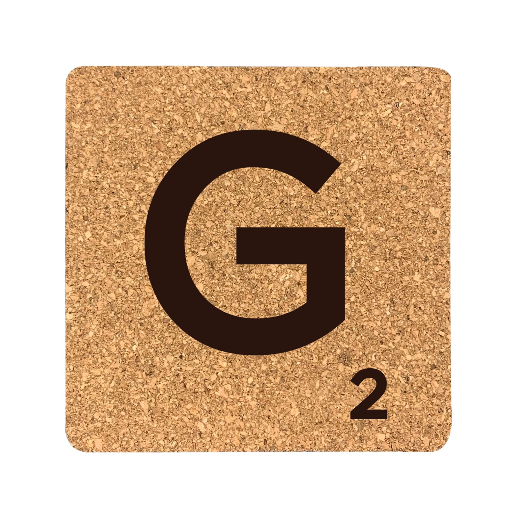 eBuyGB Scrabble Drinks Coasters, Square Cork Coaster, Individual Alphabet Letters, Scrabble Tiles with Score Marks - Personalise Your Own Scrabble Words (G) — image 1