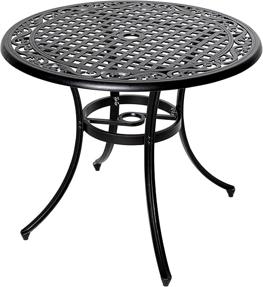 Amazon Com Nuu Garden 36 Inch Patio Table With Umbrella Hole Outdoor Round Cast Aluminum Bistro Table Black Dark Bronze Kitchen Dining