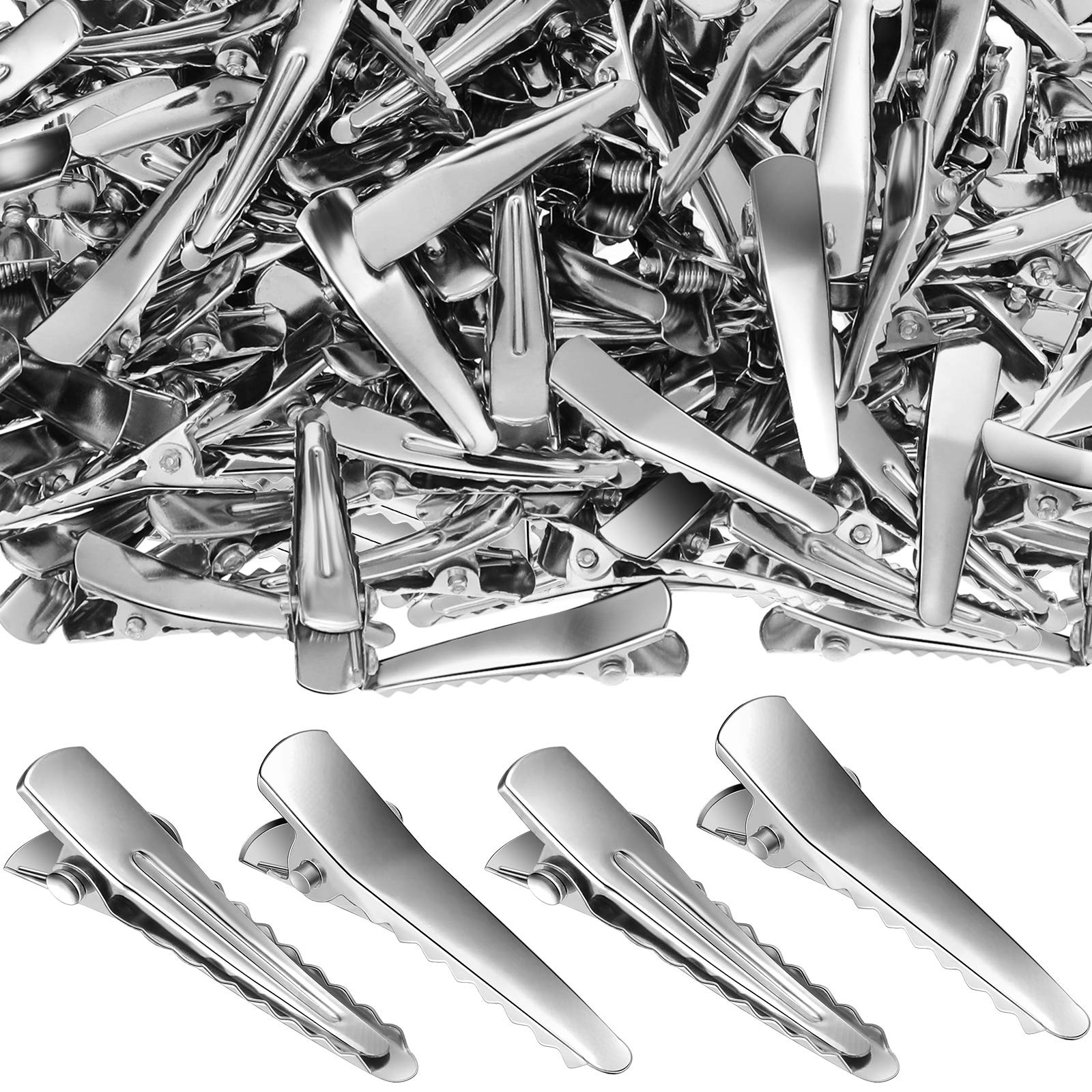 Photo 1 of Chuangdi 200 Pieces Silver Metal Alligator Hair Clips tiny small Duckbill Teeth Bows flat Hair Clips for Women Girls Care Accessories(40 mm/ 1.6 Inch)
