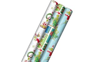 Hallmark Dr. Seuss Grinch Wrapping Paper for Kids (3 Rolls: 105 Sq. Ft. Ttl) for Christmas with Blue Tiles, White Snowflakes, Cindy Lou Who, Max