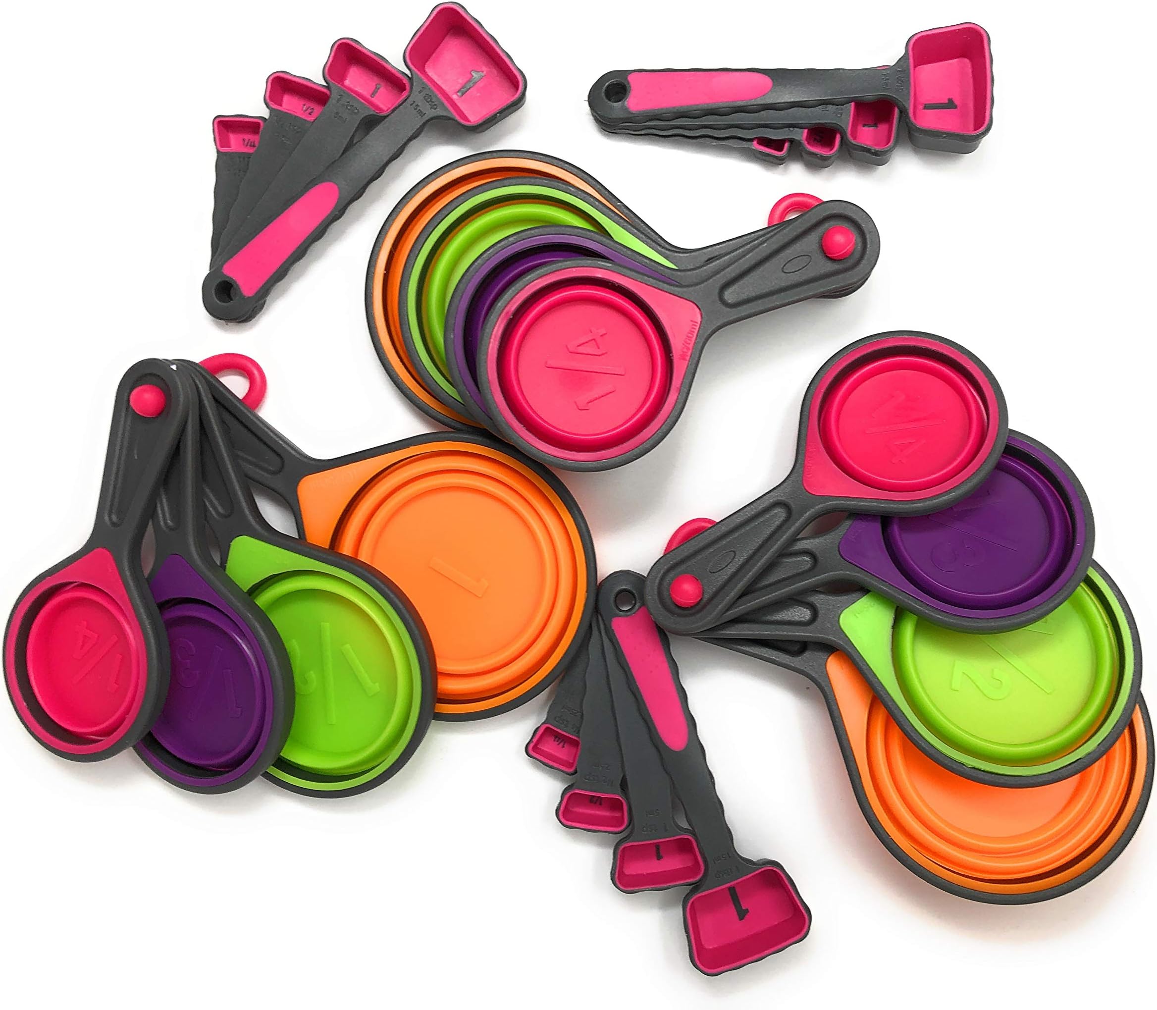 Collapsible Measuring Cups and Measuring Spoons | Portable Food Grade Silicone Measurement Cup Set for Liquid & Dry Food | Baking & Cooking | Kitchen Utensils | Dog Food & Camping Measuring Cup 3 Sets