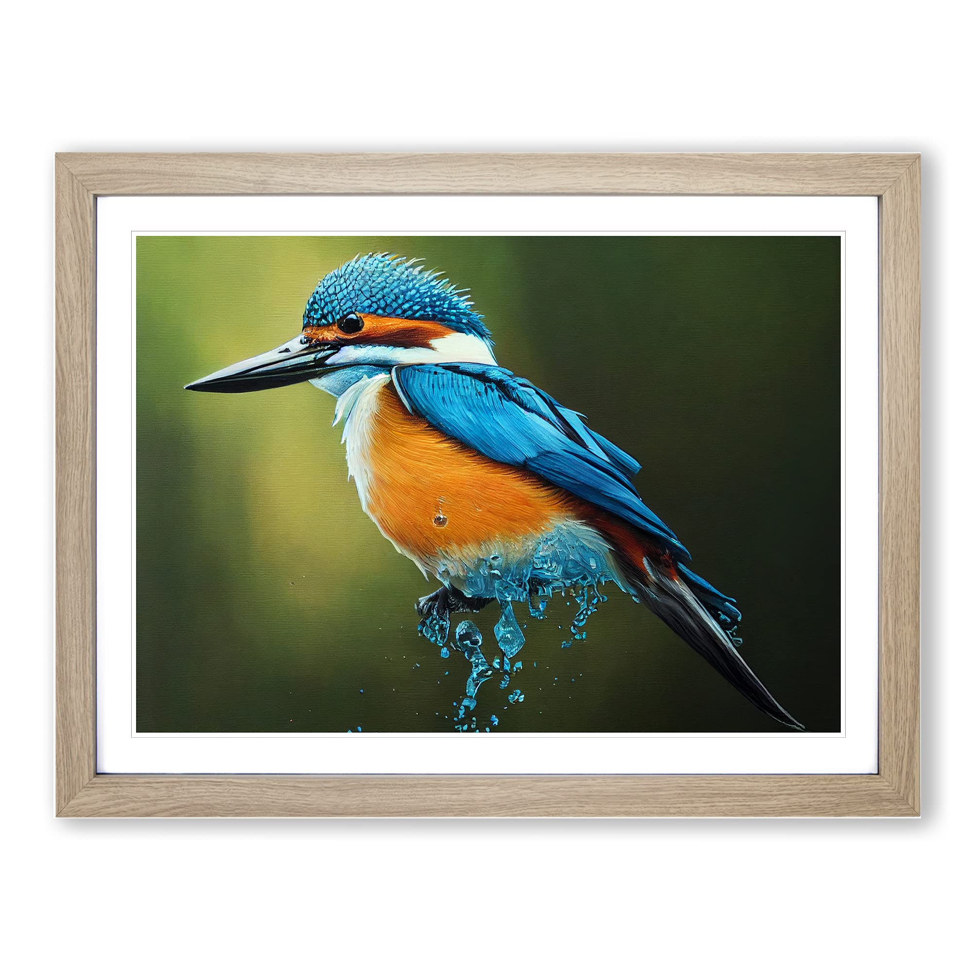 Edgy Kingfisher Bird Framed Print | A4 Oak Framed Wall Art | Ready to Hang | Modern Nature Picture | Living Room Bedroom Lounge Office