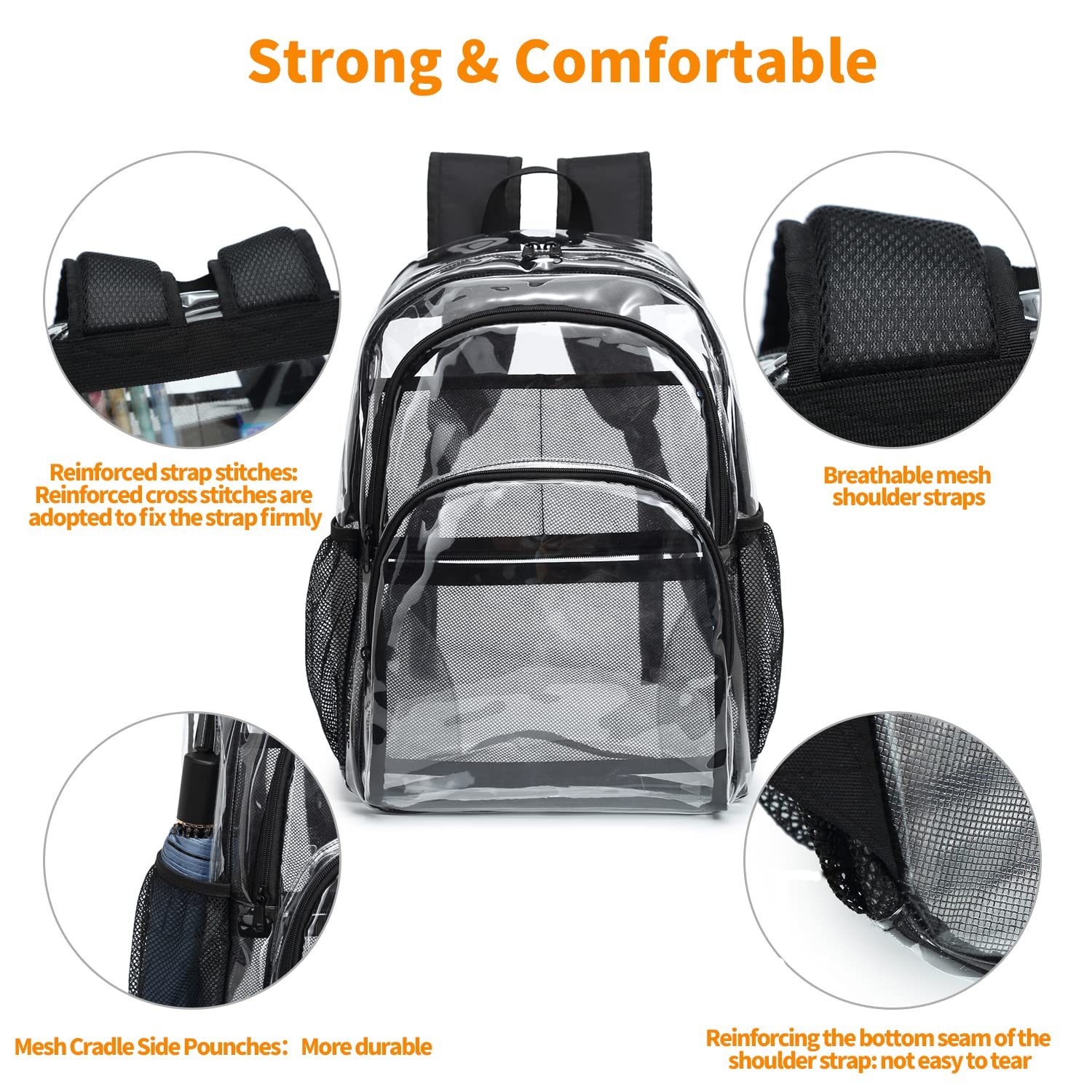 Clear Backpack, Clear Bag Stadium Large See Through Bookbag Heavy Duty PVC Transparent Backpacks for School