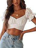 LYANER Women's Ruffle Short Sleeve Tie Up Back Crop