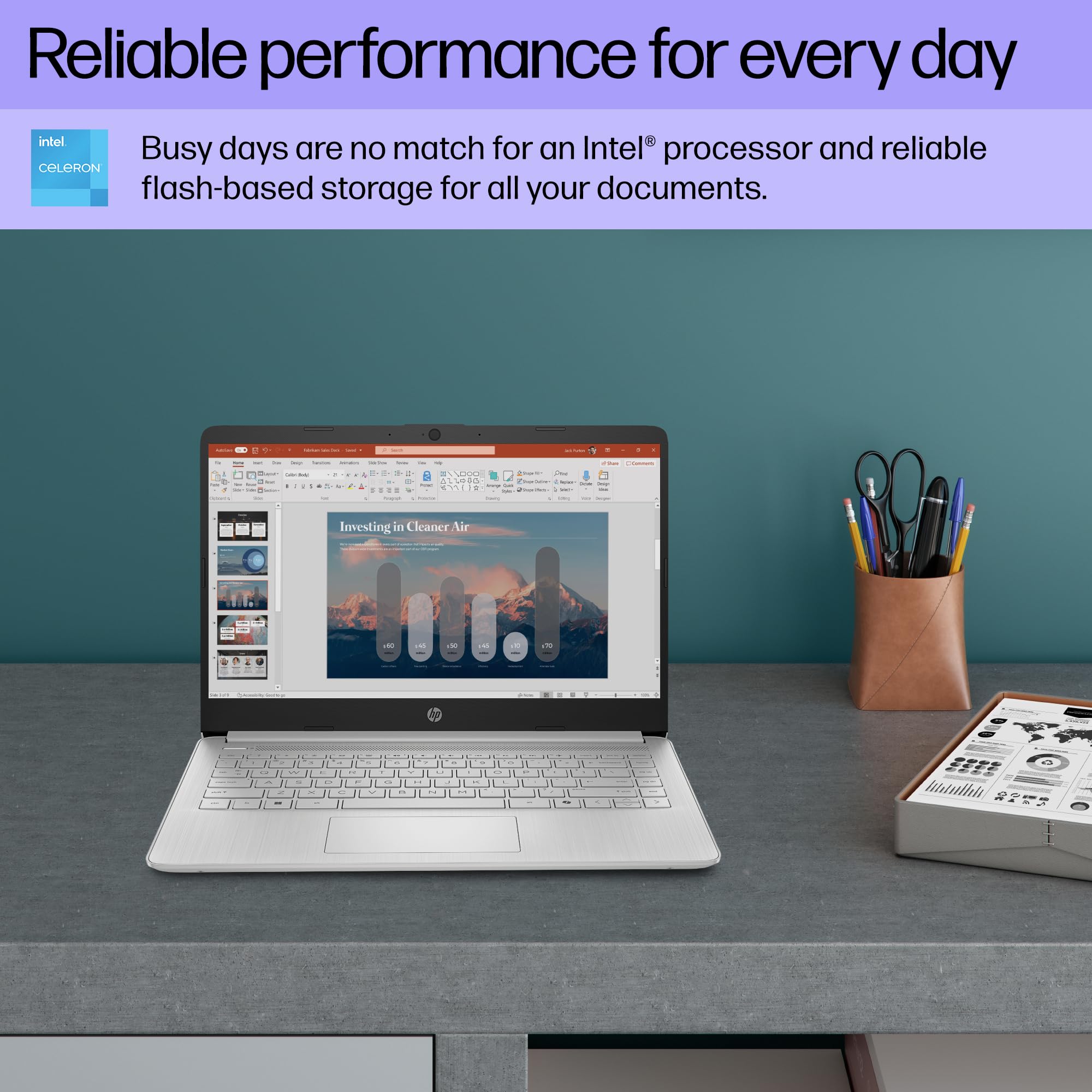 HP 14 inch Laptop, HD Display, Intel Celeron N4500, 4 GB RAM, 64 GB eMMC, Intel UHD Graphics, Windows 11 Home in S Mode, Natural Silver, 14-dq3500nr