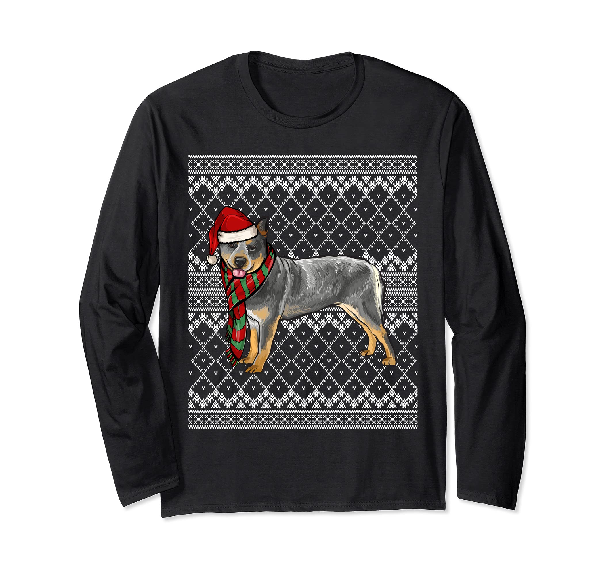 Xmas Australian Cattle Dog Santa Claus Hat Ugly Christmas Long Sleeve T-Shirt