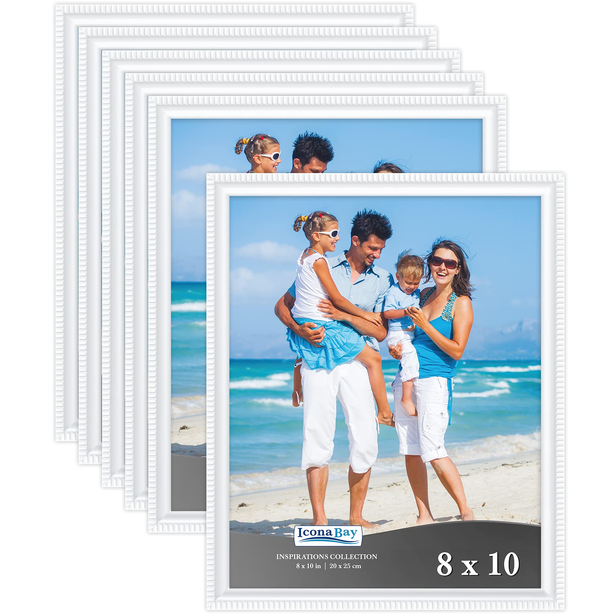 Icona Bay - 10x8 inch Picture Frames - White, 6 Pack - Beautifully Detailed Moulding - Contemporary Picture Frame Set - Wall Mount or Table Top - Inspirations Collection