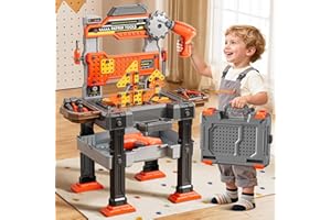 XINNOVEL 2 in 1 Workbench Toys for Toddlers 3-5, Kids Tool Bench Set with Electric Drill and Realistic Tool, Pretend Play Toolbox, Birthday Gifts for Boys Age 3 4 5 6 7 8 Year Old