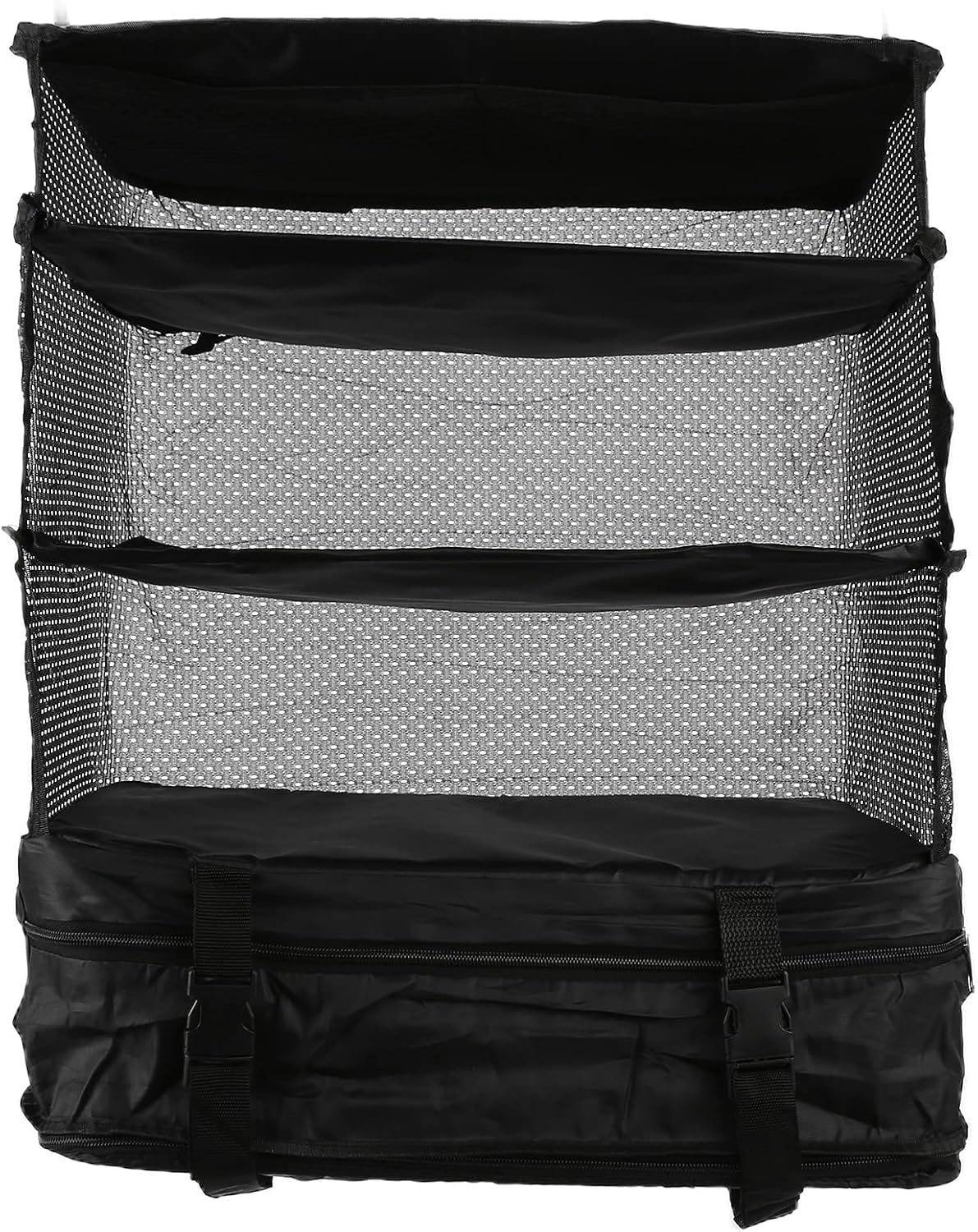 Travel Packing Cubes, 3-Shelf Portable Closet Organizer Foldable Travel Storage Bag Hanging Storage Organiser Space Saver for Luggage and Carry On Bags-Black