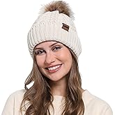 WOOH Womens Beanies for Winter,Knit Hat with Faux Fur Pom Pom Beanie for Women,Warm Fleece Lined,Less Static