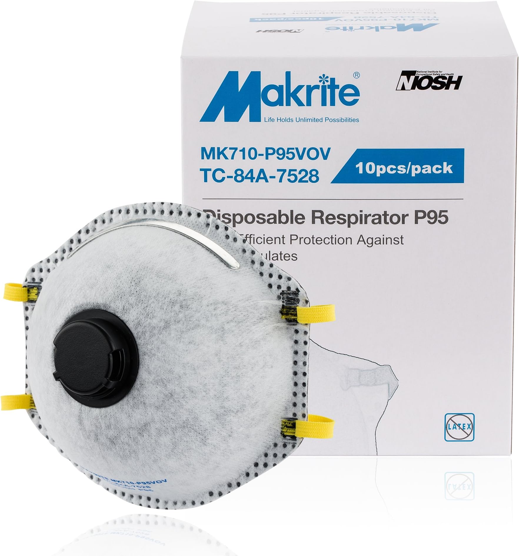 Makrite P95 Oil Proof Disposable Dust Particulate Respirator Face Mask with Valve and Nuisance Organic Vapors (Pack of 10), MK710-P95VOV