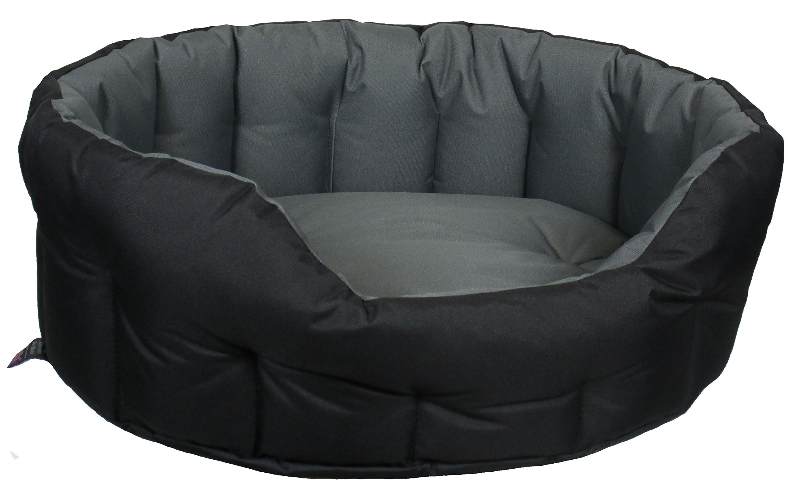 P & L Superior Pet Beds Heavy Duty Oval Waterproof Black with Grey Lining Softee Bed, Large, 76 x 64 x 24 cm