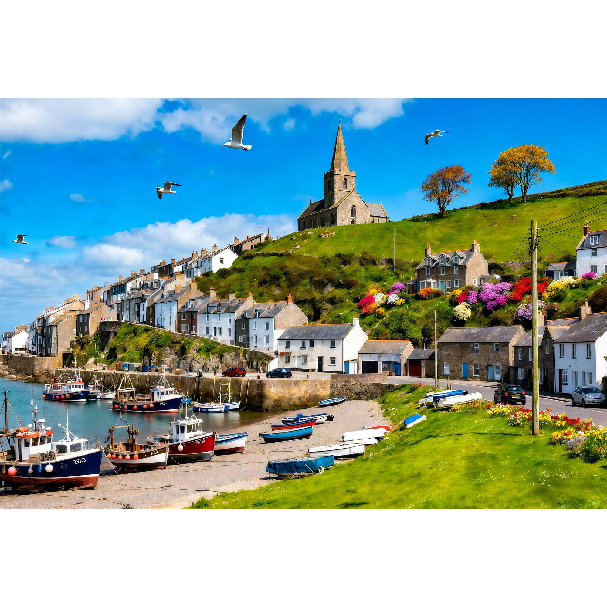1000 Pieces Jigsaw Puzzle for Adults -Seaside Village Puzzle for Adults - Recycled Paper Jigsaw Puzzle 1000 Pieces - Fun & Challenging Educational Family Game Great Gift Idea, 70 * 50cm — image 1