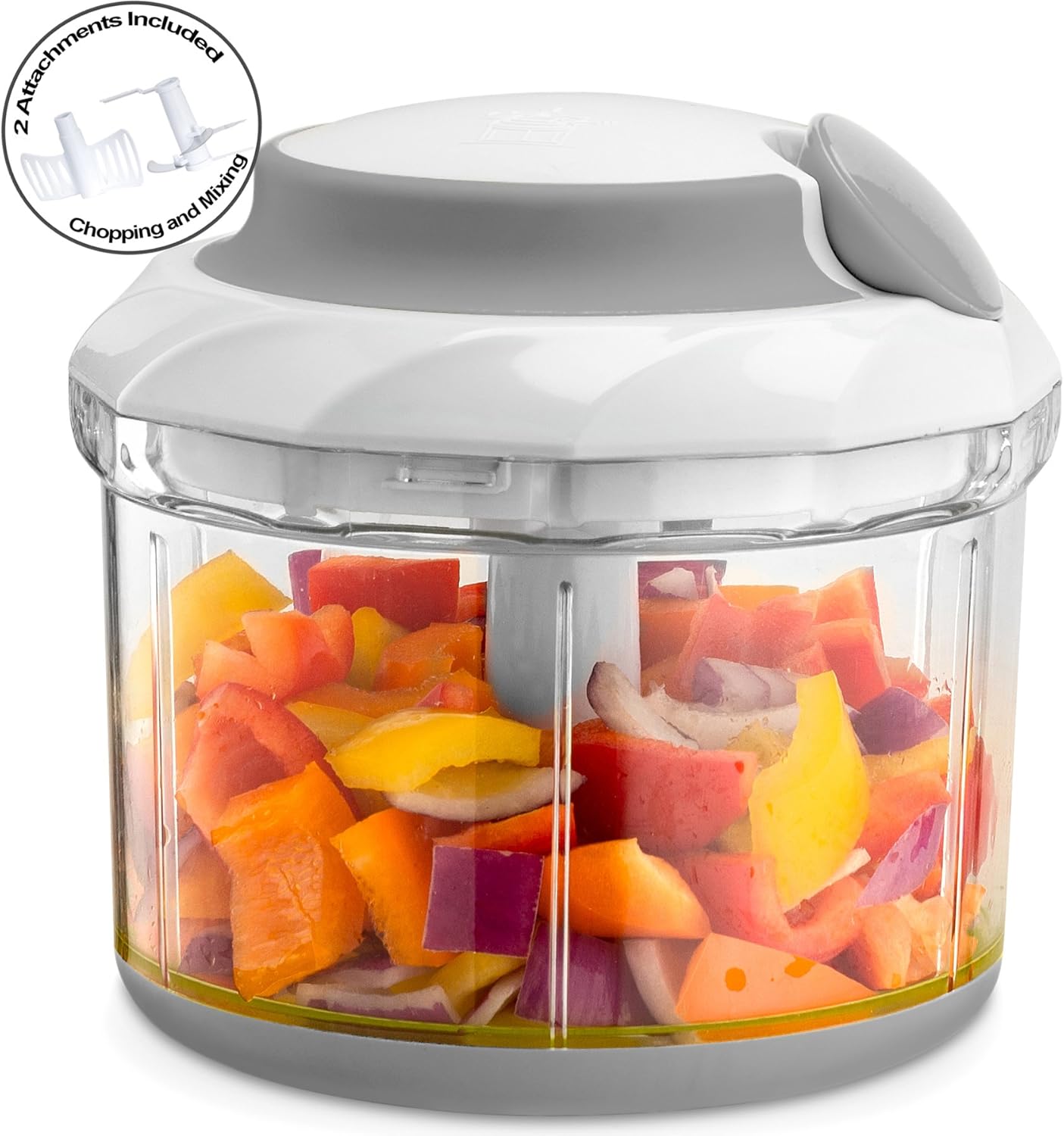 Gourmia GSC9285 Swift Chopper Pull String Manual Food Processor With 2 Attachment Blades, Durable BPA free food safe material