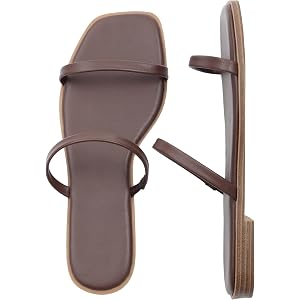 Shoe'N Tale Strappy Flat Sandals for Women Slip On Square Open Toe Slides Sandals