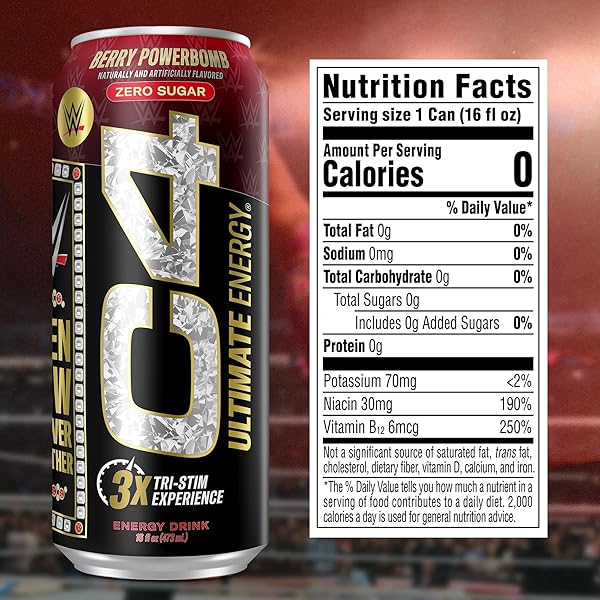 CELLUCOR C4 ULTIMATE X WWE | PRE WORKOUT SUGAR FREE ENERGY DRINK | TRI-STIM EXPERIENCE WITH 300MG CAFFEINE + TEACRINE + DYNAMINE | BERRY POWERBOMB | 16OZ (PACK OF 12)