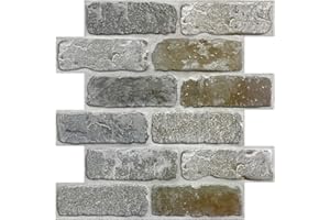 COMSTICKC 10 Pcs 3D Faux Brick Wall Panel Peel and Stick Brick Panels for Wall -12"X12" Small Size Thin PVC Gray Brick Self Adhesive Wall Tiles for Interior Wall Decor Farmhouse Decor