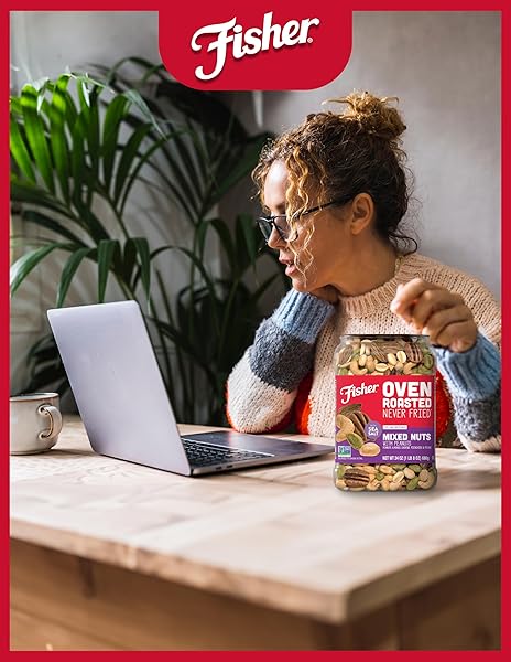 FISHER OVEN ROASTED NEVER FRIED MIXED NUTS WITH PEANUTS, 24 OUNCES (PACK OF 1), PEANUTS, ALMONDS, CASHEWS, PISTACHIOS, PECANS, SNACKS FOR ADULTS, MADE WITH SEA SALT, NO ADDED OILS, ARTIFICIAL INGREDIENTS OR PRESERVATIVES, TRAIL MIX, GLUTEN FREE ​