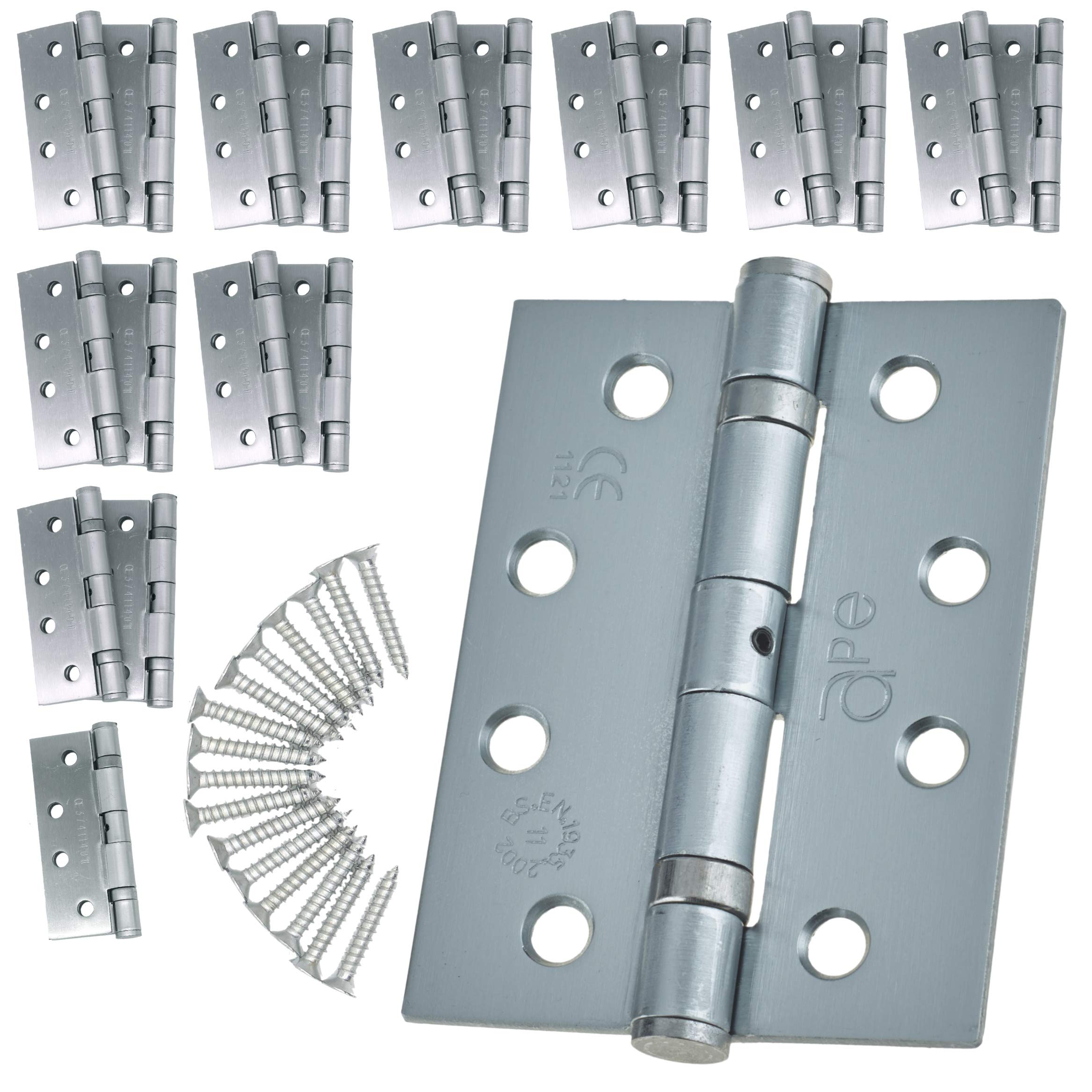 Door Hinge 4" / 102mm Satin Chrome Ball Bearing Washer CE Grade 11 for Fire Door 10 Pair