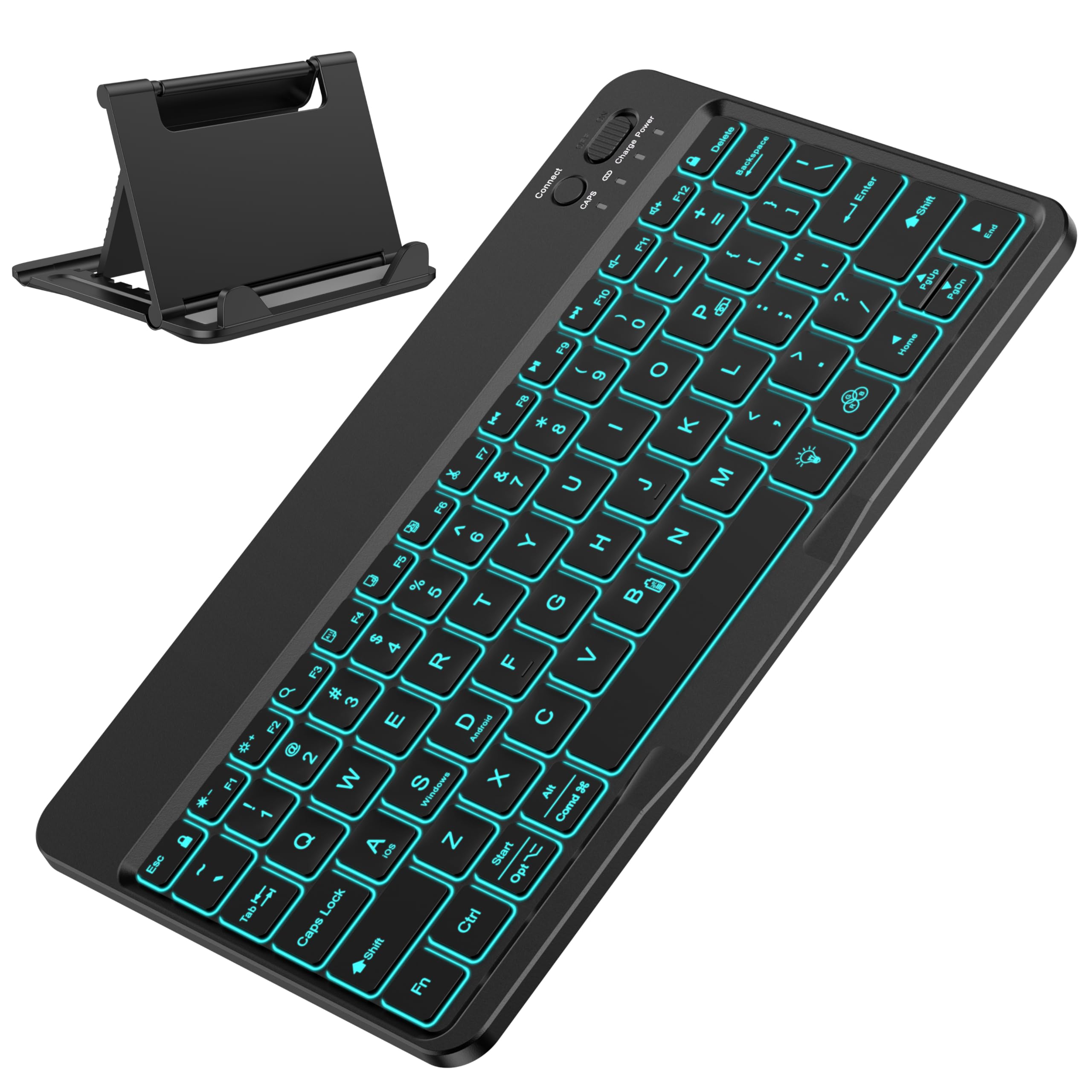 Photo 1 of OMOTON Bluetooth Keyboard for Tablet/Android/Windows/iOS, with 7 Colors Backlight Rechargeable Wireless Mini Keyboard for Galaxy Tab A9+/A9+ Plus/S9/S9 Plus/S9 FE, Black