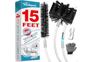 Sealegend 15 Feet Dryer Vent Cleaning Brush, Flexible Lint Brush with Drill Attachment, Upgraded Quick Snap Rods Extends Up t