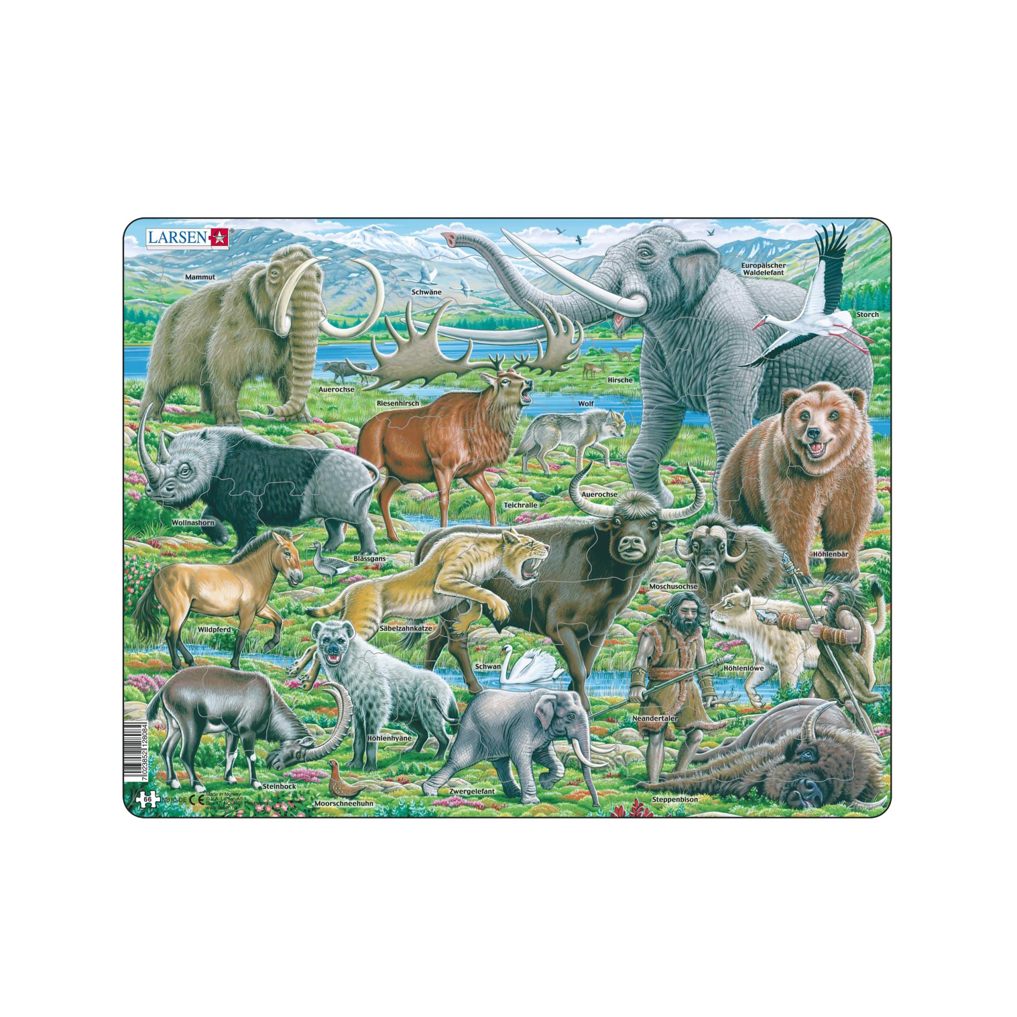 Larsen NB10 Wildlife at the Time of Neanderthals, German Edition, 66 Piece Boxless Tray & Frame Jigsaw Puzzle