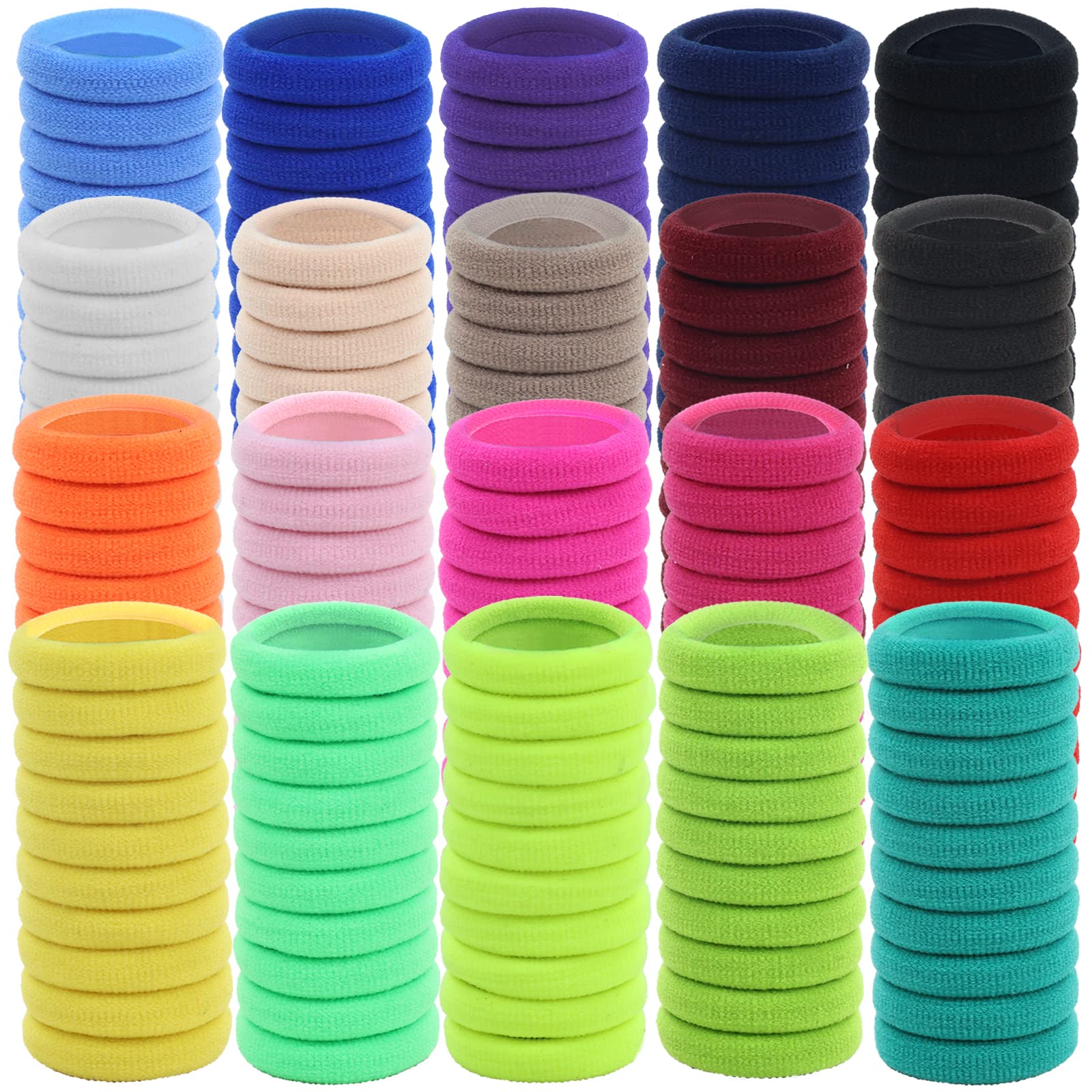 200 Pack Small Terry Cloth Knit Stretchy Wide Thick Colorful Hair Ties Scrunchies Elastics Hair Bands Ties Candy Hair Rubber Bands for Thin Curly Hair Ponytail Holder Hair Accessories for Women Girls