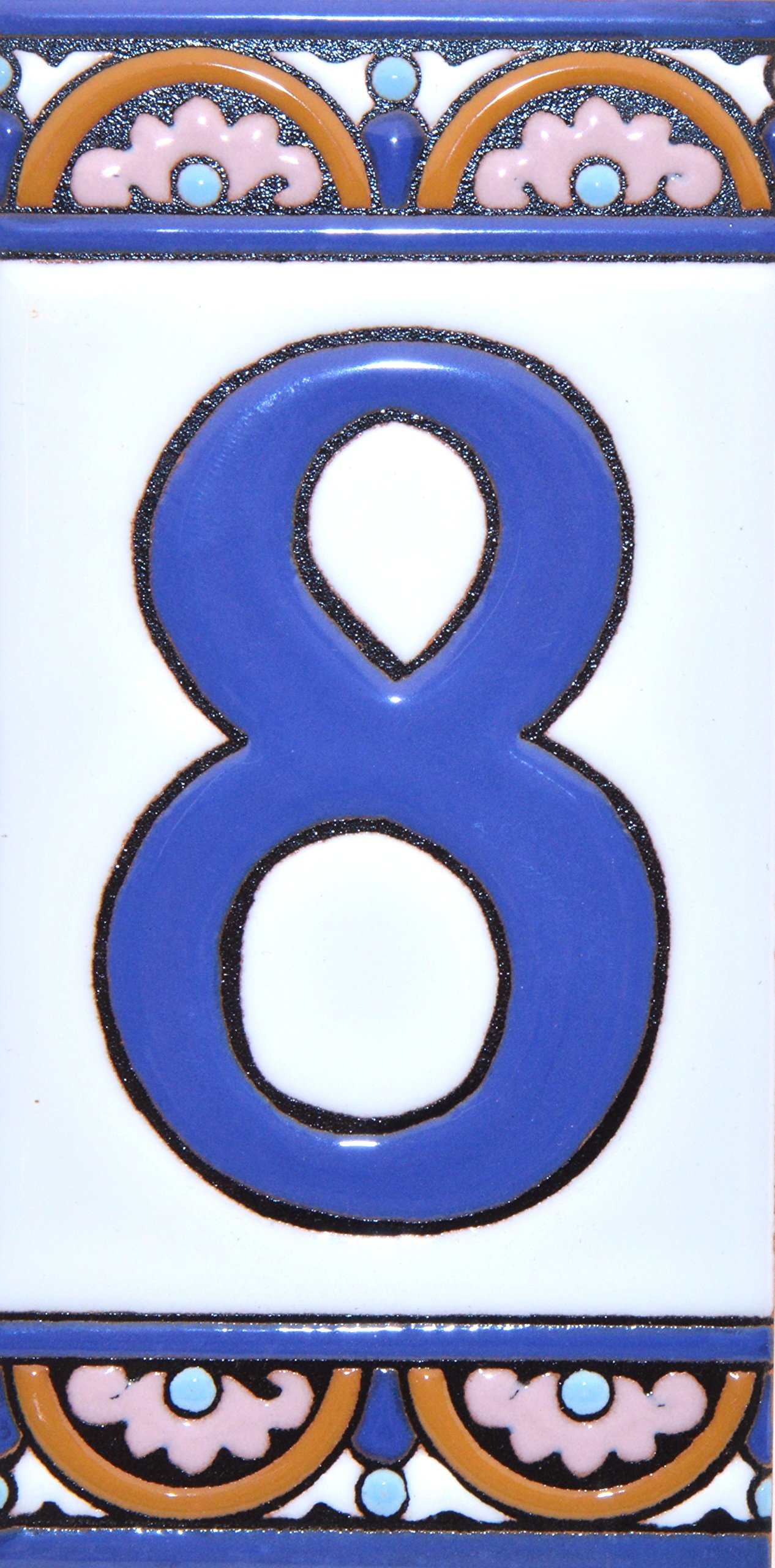 House numbers 6 inch. Handpainted house number tiles for signs, addresses and names. Address numbers for houses. House address numbers and letters. Design ARCO GRANDE 5,86" x 2,91" (NUMBER 8)