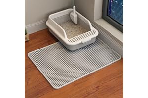HCY&WLD Cat Litter Mat, 45x26/35x24/30x22/24x18 Inch Double Layer Cat Litter Box Mat, EVA Non-Slip, Waterproof Urine Proof Cat Litter Catcher Mat, Easy Clean Scatter Control (24x18 Inch, Gray)