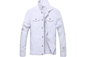 LZLER Men's Denim Jackets Distressed Destroyed Classic Vintage Slim Fit Ripped Fashion Trendy Trucker Jean Jackets