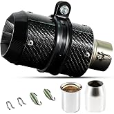 Motorcycle Exhaust, Slip-on Motorcycle Muffler, Carbon Fiber Slip on Exhaust Muffler, Fit for Z900 GSXR750 CBR650 and more, with Complete Accessories, Black