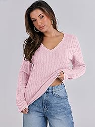 ANRABESS Womens Long Sleeve Cable Knit Sweater 2025