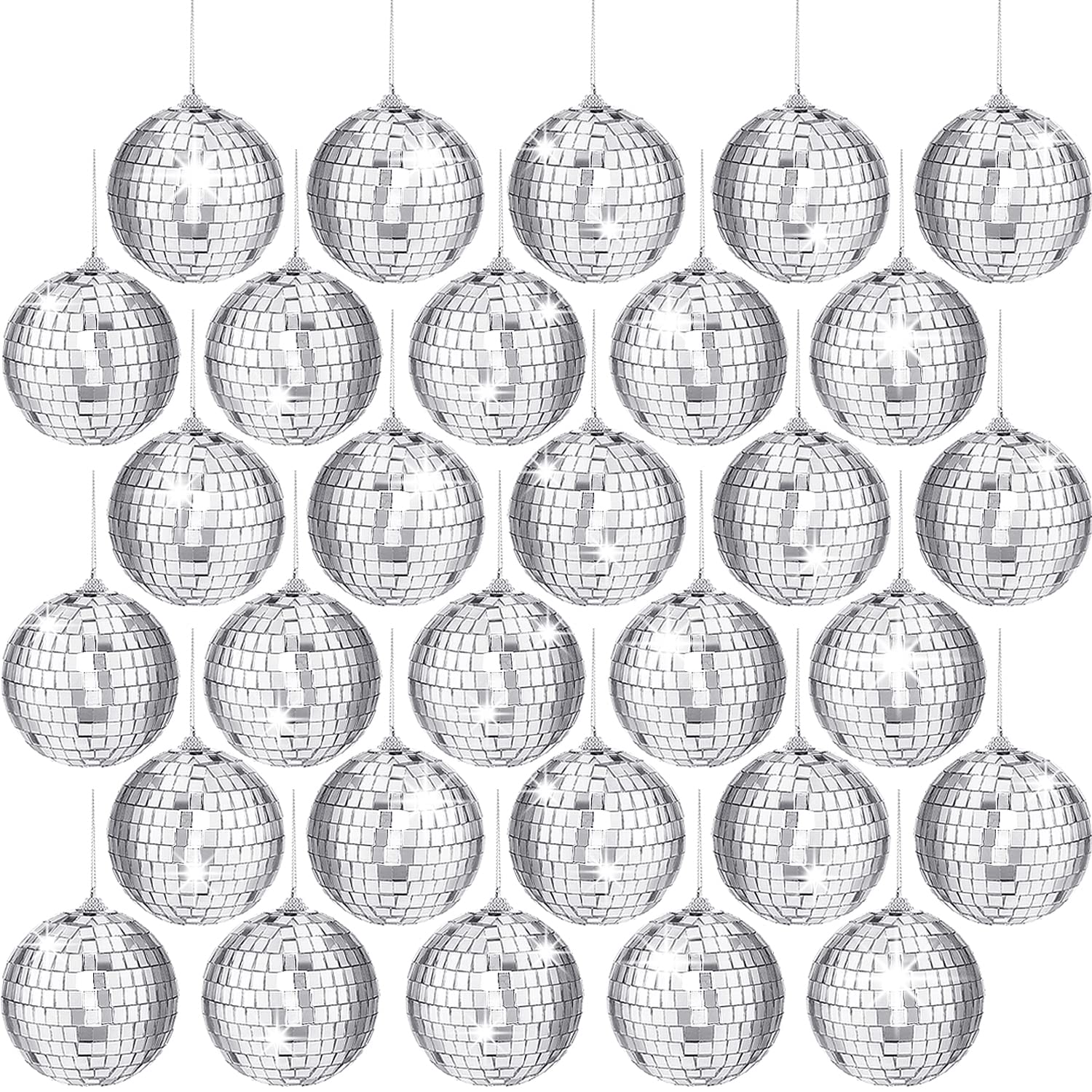 Photo 1 of 30 PCS Mirror Disco Balls,2 Inch Silver Reflective Mirror Ball,Hanging Ball Ornament for Christmas Tree,Home Stage Club Party Decoration