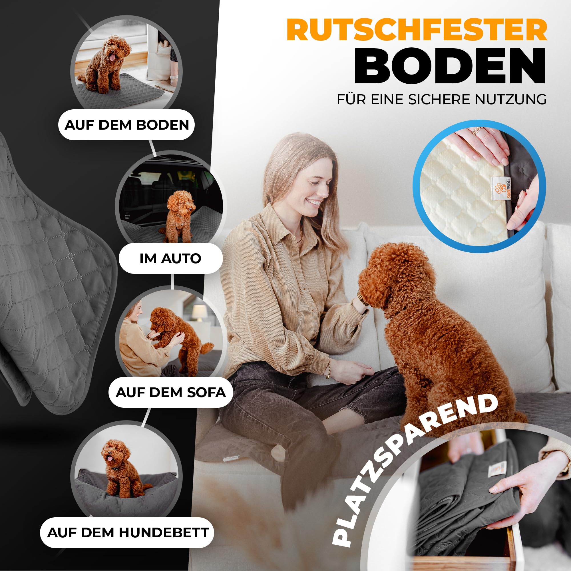 SympaTierisch wasserdichte Hundedecke - Robuste Hundematte als Schutz fürs Sofa - große rutschfeste Hundedecke für Hunde & Katzen geeignet - in der Waschmaschine waschbar - 175 x 75 cm - grau 4