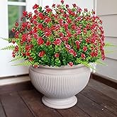 Elyum Artificial Flowers for Outdoors, 14 Bundles Artificial Plants&Flowers Outdoor, UV Resistant Artificial Plants Outdoor Fake Flowers for Outdoors Garden Porch Decoration(Red)