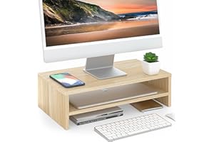FITUEYES Monitor Stand - 2 Tier Computer Monitor Riser Shelf, Wood Desktop Stand for Laptop Computer Screen, Desk Organization, Office Supplies
